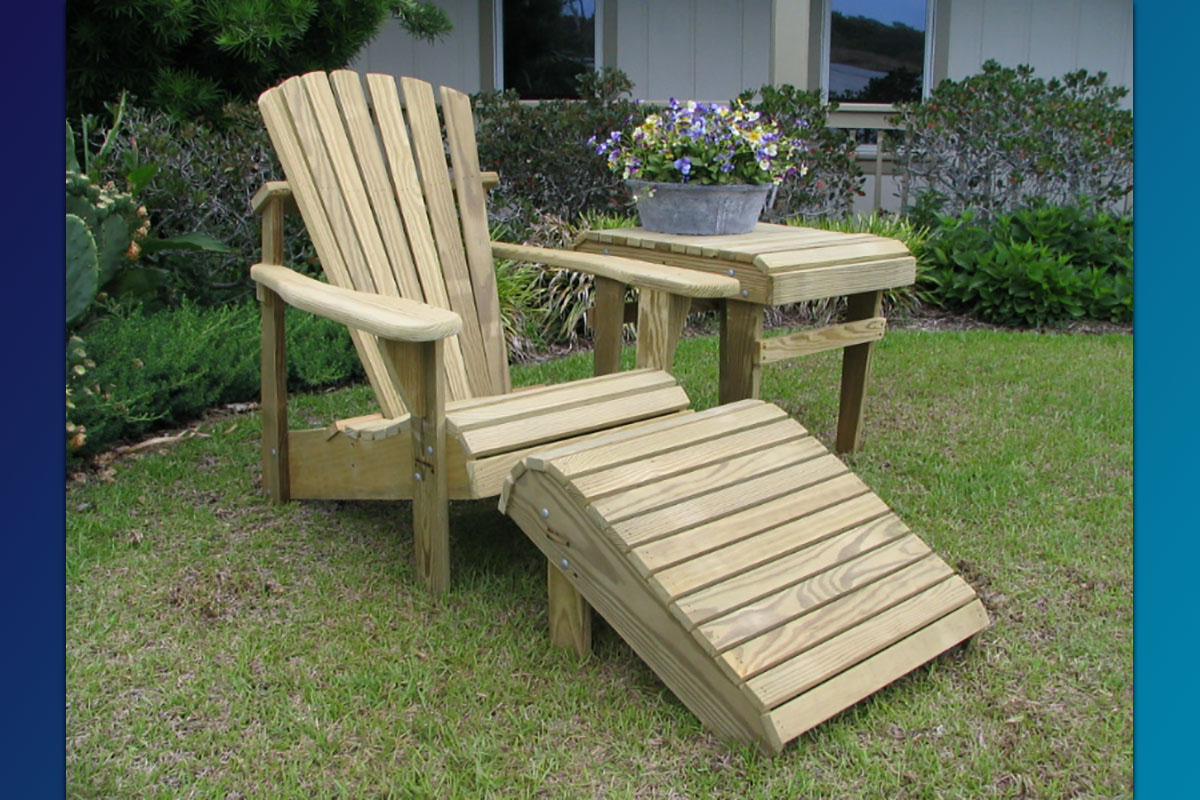 Classic Adirondack Chair (Unfinished Natural) with Footrest & Accent Side Table