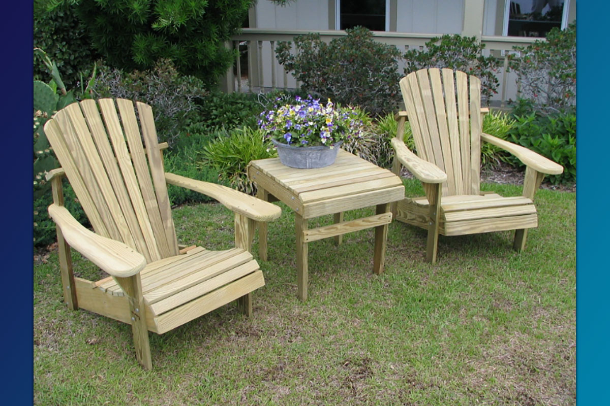 Classic Adirondack Chairs (Unfinished Natural) with Accent Side Table