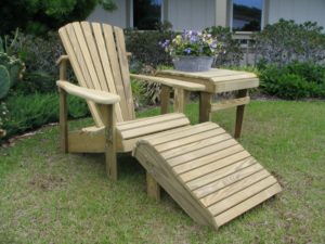 Classic Adirondack Chair (Unfinished Natural) with Footrest and Accent Side Table